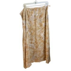 Kate Hill Floral Silk Skirt Midi A-line Lined Sateen Women's Size 18 Beige Flowy